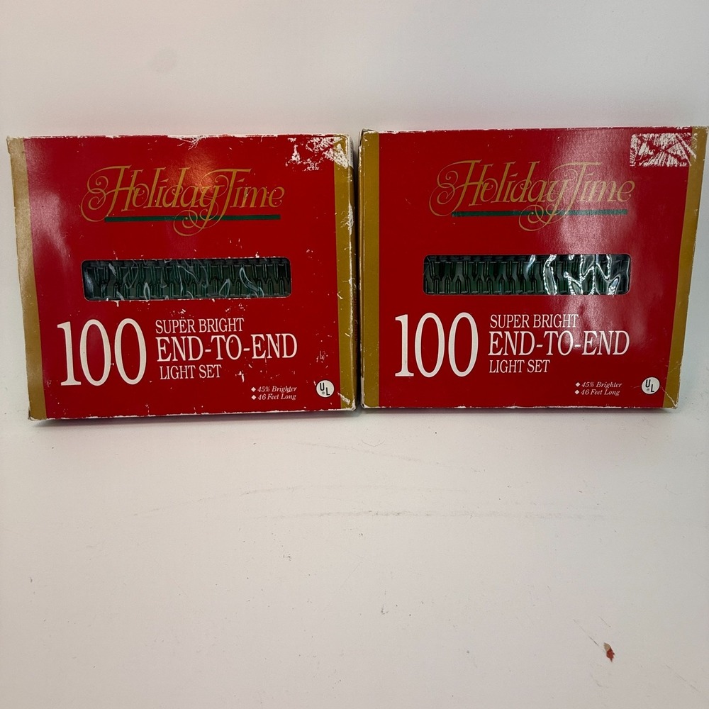 2 Holiday Time 100 Green Bright End-To-End Light Set 46 Feet Long Indoor/Outdoor